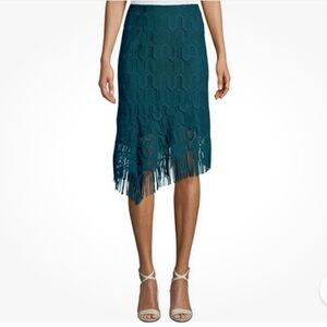 Nanette Lepore Gin Mill Midi Skirt with Fringe - Peacock